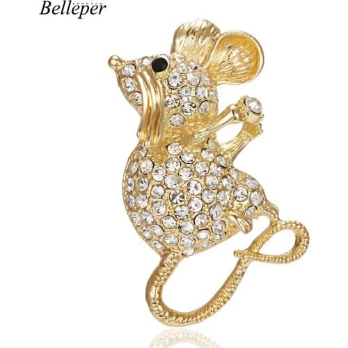 Rhinestone Mouse Brooch Retro Badge clothes Decor Statement Animal Brooch Pins Chinese Mouse Year Brooch Fashion Jewelry Gifts
