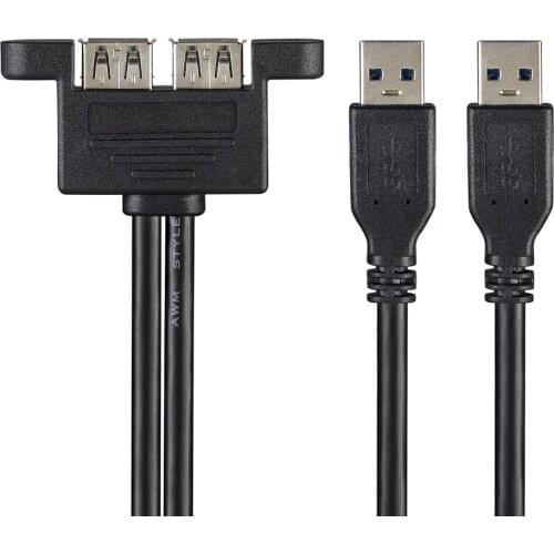 Dual USB 3.0 male to dual USB 3.0 female USB 3.0 extension cable with screw panel mounting shield 30cm,50CM,1M