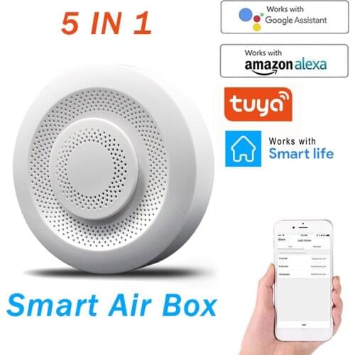Tuya Wifi Home Security 5 In1 Smart Air Box Formaldehyde VOC Carbon Dioxide Temperature Humidity Sensor CellPhone Real-time Data