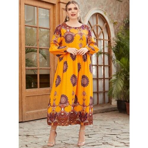 Vintage Abaya Dubai Kaftan Turkey Caftan Muslim Women Hijab Dress Boho Print Loose Party Gown Robe Islamic Clothing Caftan Eid