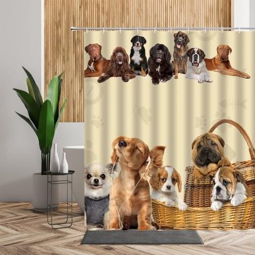 Funny Dog Cat Shower Curtain Set Cute Animal Bathroom Decor Child Kid Home Decors Waterproof Fabric Bath Curtains Bathtub Screen