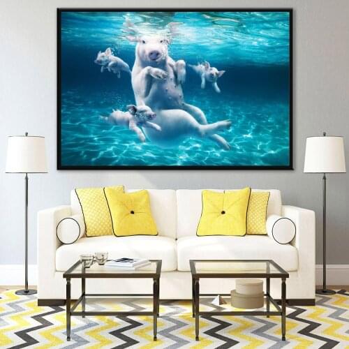 Diving Pig Funny Poster Nordic Style Kids Room Decor Animals Wall Art Canvas Painting Pop Art Posters and Prints for Bedroom