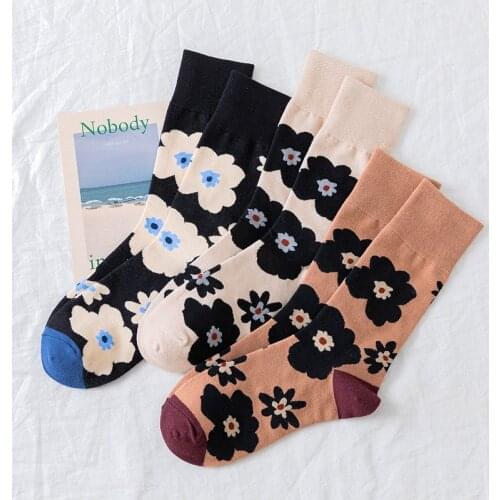 Retro Floral Jacquard Kawaii Socks Women Soft Cotton Cartoon Cute Socks Girls Japanese Harajuku Short Funny Flower Sokken Meias