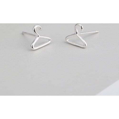 Real 925 Sterling Silver Womens Jewelry Fashion Tiny Hangers Stud Earrings Gift for Girls Kid Lady Bijoux Pendientes ES422