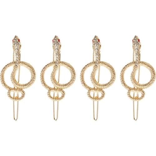 2 Pairs Retro Hairpins Snake-shaped Headdress Hair Clip Ornament (Golden)