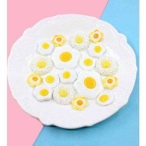 20PCS Kitchen Resin Flatback Food Play Poached Egg Diy Cabochon Hand Shell Scrapbooking Doll House Toy For Craft Embellishments