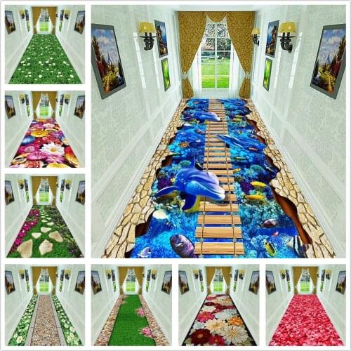 Modern Fashion Home Decor Corridor Mat Flannel Bedroom Bedside Rugs Doormat Living Room Area Rug 3D Dolphin Corridor Carpets