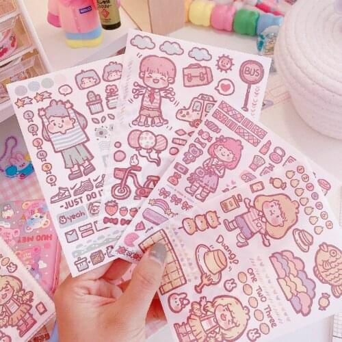 4pcs/lot Cute Girls Boys Scrapbooking Planner Stickers Notepad Diary Album Decorative Stickers DIY Stationery