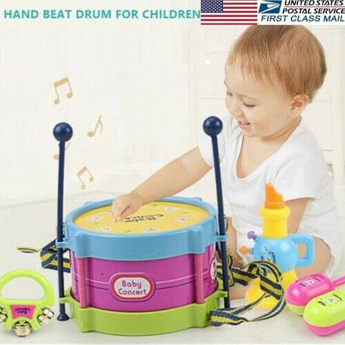 5Pcs Children Drum Trumpet Toy Music Percussion Instrument Band Kit Early Learning Educational Toy Baby Kids Children Gift Set