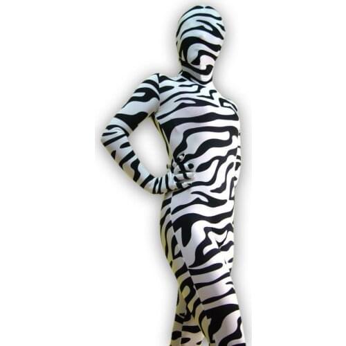 Free shipping zebra stripe zentai suit full body tight costume