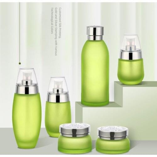 Lotion Bottle Shampoo Green Glass Pump Bottle High Quality Cosmetic Packaging Face Cream Essential Oil Container Empty Jars