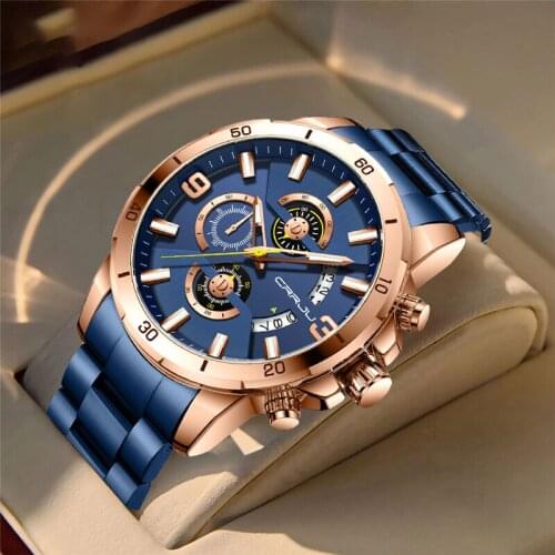 CRRJU Fashion Luxury Men Watch Top Brand Sports Chronograph Wristwatch 316L Stainless Steel Waterproof Quartz Clock Man Relogio