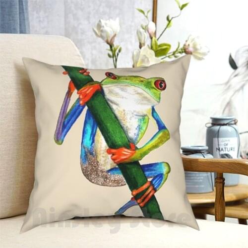 Tree Frog Pillow Case Printed Home Soft DIY Pillow cover Animal Frog Tree Frog Rainforest Colored Pencil Frogs Trees