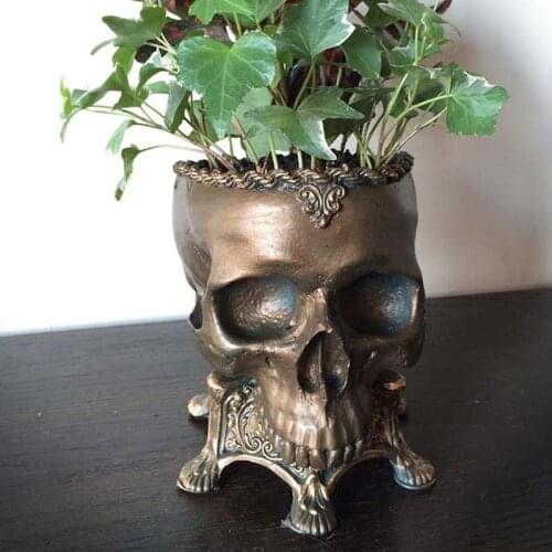 Skull Flower Pot Resin Handmade Crafts Ornament Creative Halloween Gift for Home Garden Courtyard Decoration D1