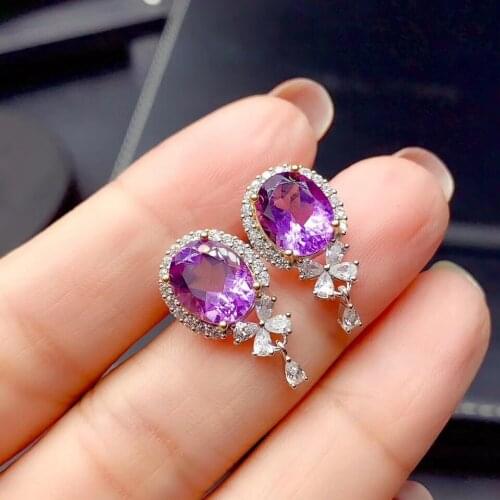 Elegant Anniversary Gift High Pure Amethys Earring 925 Sterling Silver Fahshion Natural and Real Amethys Earring