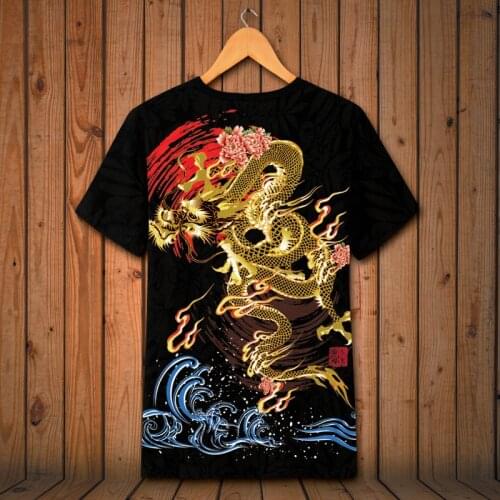 Chinese style dragon totem printing oversized hip hop short sleeve t shirt Summer 2018 quality soft breathable t shirt men S-6XL