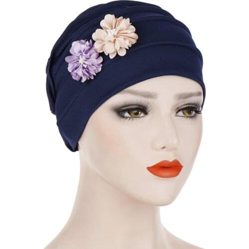 Two flowers headscarf hat solid cotton inner hijabs muslim headdress Hijab underscarf cap for women turban bonnet femme musulman