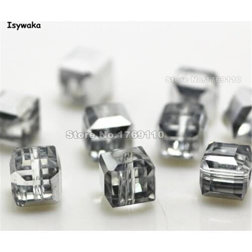 Isywaka 100pcs 8mm Half Silver Color Square Austria Crystal Beads charm Glass Beads Loose Spacer Bead for DIY Jewelry Making
