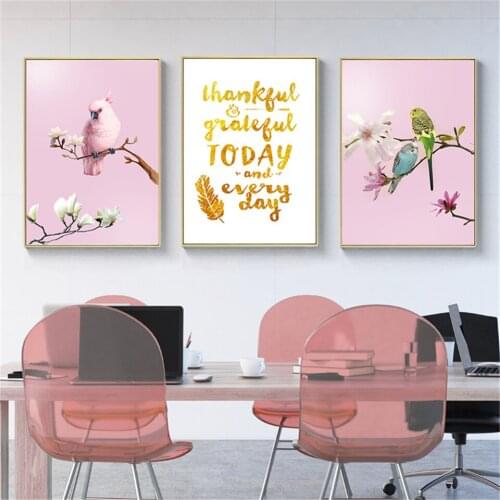 Canvas Art Painting Pink Parrot Bids and Flower Tree Prints Bird Poster Wall Art Inspirational Quotes Living Room Nursery Decor