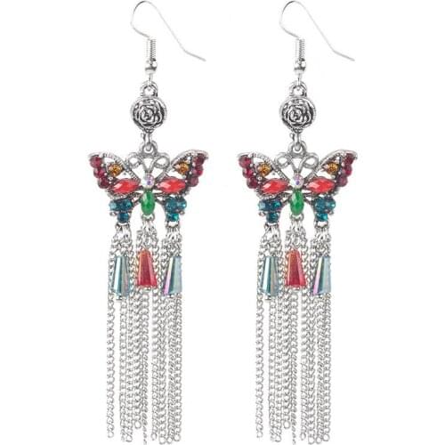 Cute Butterfly Shape Drop Earrings for Women Boho Long Tassel Dangle Earring Wedding Indian Earring Gypsy Party Jewelry