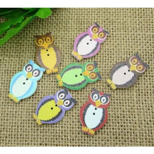 LF 50Pcs Mixed Owls Wooden Sewing Buttons For Clothes Needlework Scrapbooking Crafts Decorative Diy Accessories