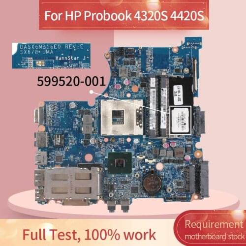 599520-001 599520-501 Laptop motherboard For HP Probook 4320S 4420S Notebook Mainboard DASX6MB16E0 HM57