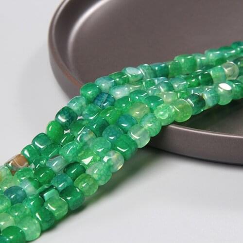 Natural Green Cracked Dragon Veins Agates Square Shape Stone Loose Spacer Beads For Jewelry Making DIY Bracelet Necklace 6-8mm
