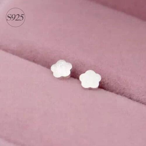 New Real. 925 Sterling Silver Matte Flower stud earrings Tinny girls GTLE856