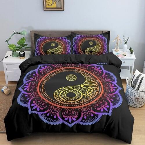 Mandala Comforter Cover Boho Hippie Style with Chakra Art Print Quilt Cover Set Duvet Cover Set Chakra Meditation Bedding Set