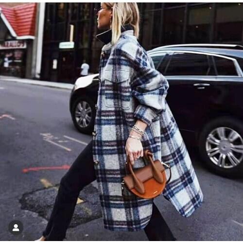 2019 Autumn / Winter Coats & Jackets Large Shape Brushed Pocket Wool Womens Isabel Wool & Blend Plaid Gabrion Blanket Coat