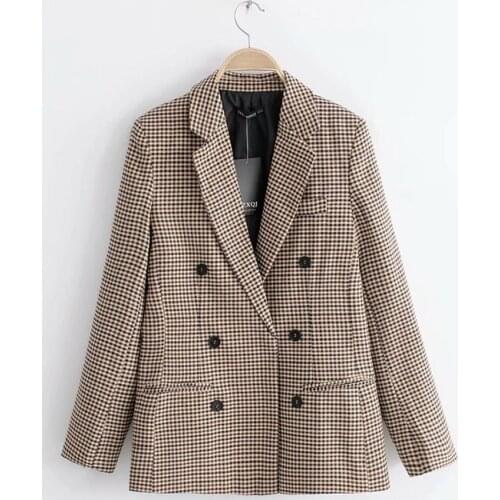 Fashion Autumn Women Plaid Blazers and Jackets Work Office Lady Suit Slim Double Breasted Business Female Blazer Coat Talever