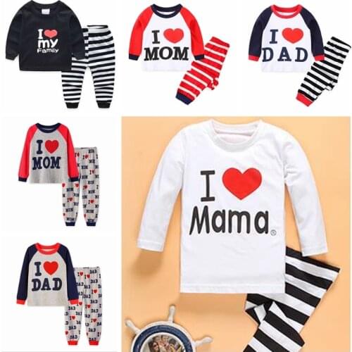Boys Girls I love MOM And DAD Pyjamas Pijamas Cotton Nightwear Clothing Kids Pajamas Children Sleepwear Baby Pajamas Sets