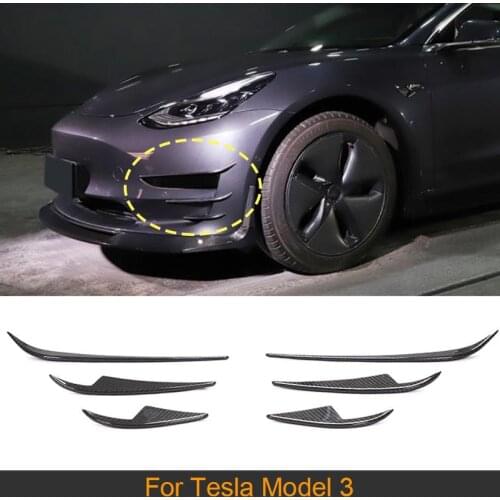 Car Front Bumper Splitters Canards For Tesla Model 3 2016 - 2019 Front Bumper Splitters Fins Air Vent Trims Covers Carbon Fiber