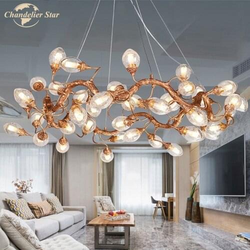 Luxury Copper Chandeliers Lighting Modern Glass Brass Light LED Tree Branch Lamp for Living Room Kithcen Bedroom Dining Room