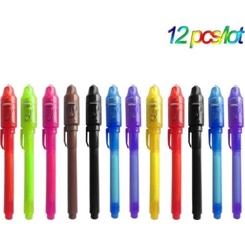 Invisible Ink Pen ,12Pcs/lot 2 In 1 Magic Light Pen for Drawing Fun Activity Kids Party Favors Gift Secrect Message pens