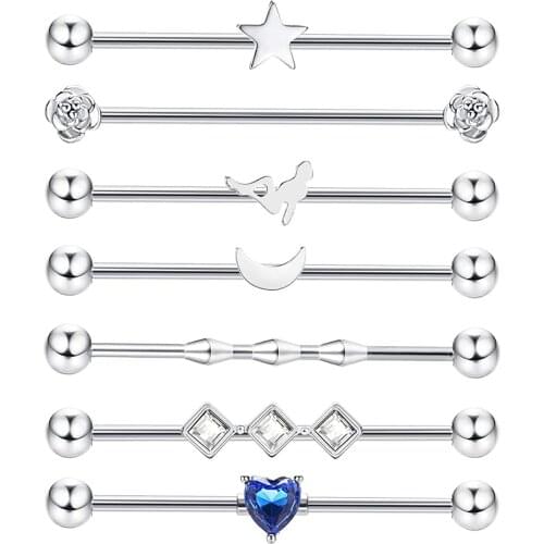 7 Pcs 14G Industrial Piercing for Women Men Stainless Steel Industrial Barbell Earring Cartilage Earrings Body Piercing Jewelry