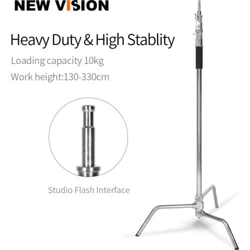 Stainless Steel Heavy Duty C-Stand, 5-10 feet 1.5-3 meters Adjustable Photographic Sturdy Tripod for Softboxes,Flash,Boom Arm