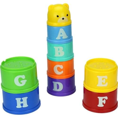 9Pcs Folding Tower Stacking Cups Color Ring Tower Toys Piles Stacking Cups Children Early Education Learning Toys