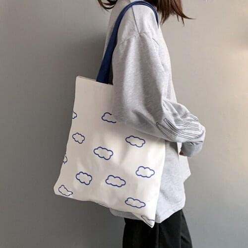 Women Canvas Shopping Bags Clouds Printing Tote Bags Casual Eco Cotton Cloth Shoulder Shopper Bag for Girls Handbags Fashion