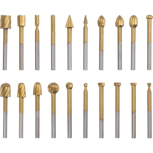 Uxcell Rotary File Router Bit Set 1/8” Shank Burrs Grinding for Wood Metal 20in1 Set