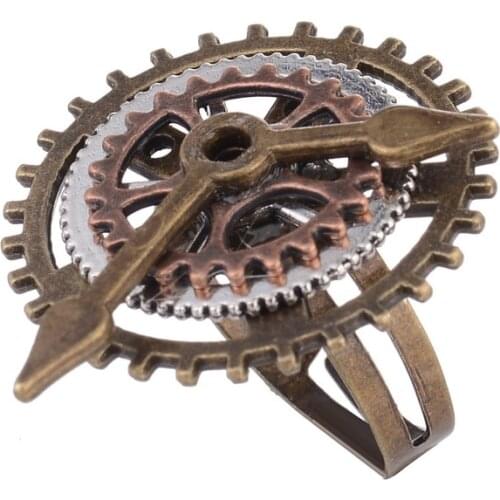 Vintage Design Three OX Colors Combined Clock Pointer Gears Steampunk Ring for Fashion Women