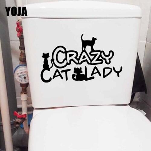YOJA 24.6X14.5CM Crazy Cat Lady Wall Decal Toilet Sticker Living Bedroom Home Decor T5-0274