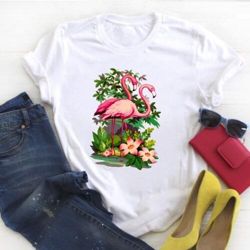 Women Flamingo Flower Painting Beach Print Travel Ladies Summer T Tee Female Top Shirt Clothes Tshirt Womens Graphic T-shirt