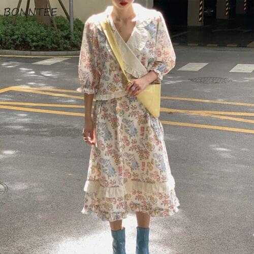 Women Sets Casual Ruffles Peter-pan-Collar Daily Korean Hipster Puff-Sleeve Y2K Summer Fashion Harajuku 90s Cute Design Clothing