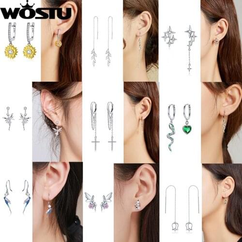 WOSTU Classic 925 Sterling Silver Spring Fairy Elf CZ Stud Earrings For Women Tiny Earrings Wedding Silver Jewelry Gift BNE046