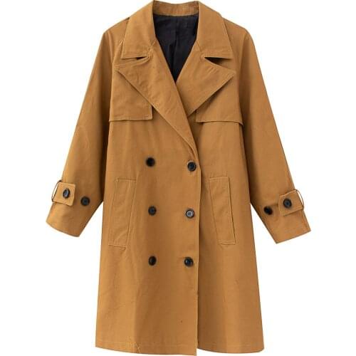 Spring and Autumn Womens Classic Fashion Double-breasted Suit Collar Trench Jacket Coat