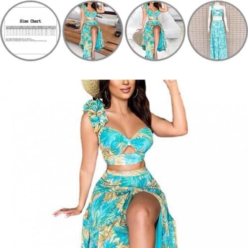 Ruffles Shoulder Comfortable Sleeveless Top Split Hem Skirt for Party