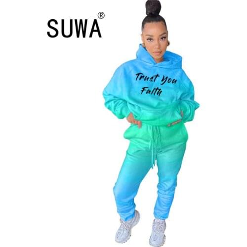 2020 Letter Womens Set Hooded Sweatshirt Jogger Pants Suit Tracksuit Matching Two Piece Set Autumn Winter Casual Outfits