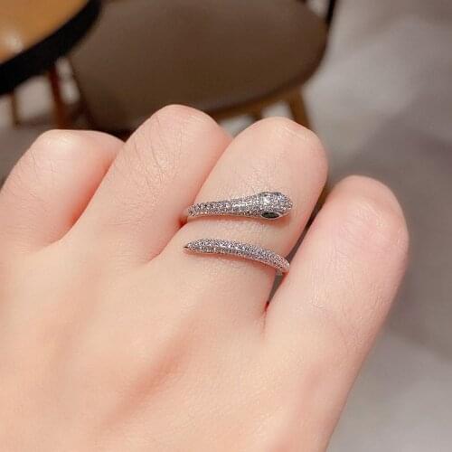 925 Sterling Silver Elegant Cubic Zircon Snake Charm Finger Ring For Women Girls Party Wedding Jewelry jz098