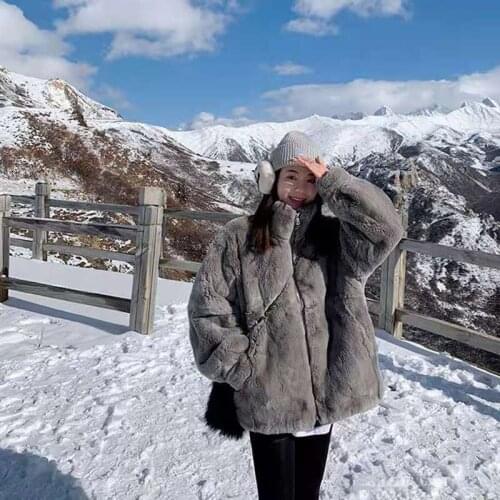 Women 2021 Autumn Winter Faux Fur Coat Female Casual Loose Stand Collar Artificial Fur Jacket Lady Fake Rabbit Fur Outwear M349